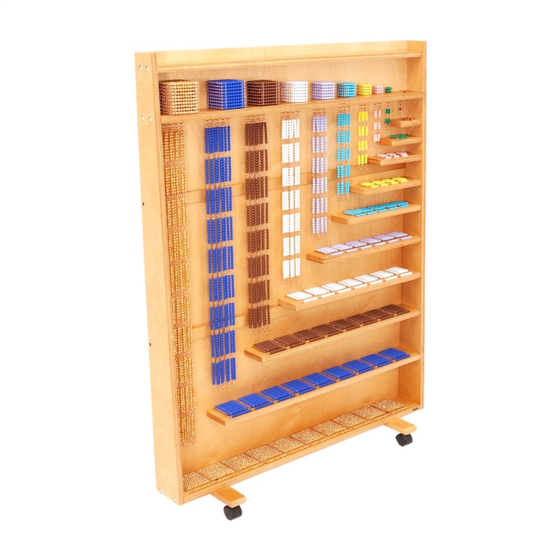 Cabinet with montessori beads of differnet sizes and colors